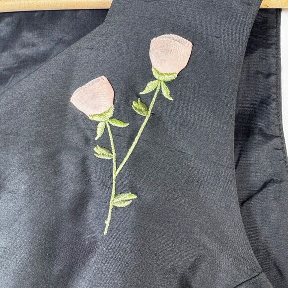 Rena Rowan Silk Blouse Women's 16W Black Pink Floral Embroidered Sleeveless Top - Picture 6 of 11